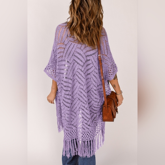 Openwork Open Front Cardigan with Fringes SALE 20%OFF !! - Picture 3 of 3